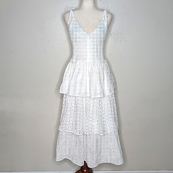 En Saison Croix White Cotton Eyelet Midi Summer Dress Size Large - Picture 6 of 8